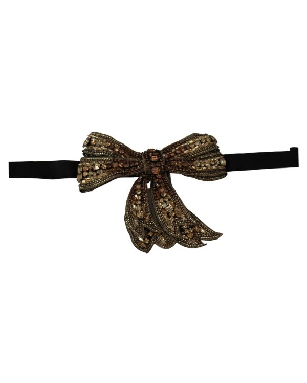 Dolce & Gabbana Gold-Tone Silk Rhinestone Bow Tie One Size Women