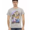 Short Sleeve T-shirt with Round Neck and Front Print – L