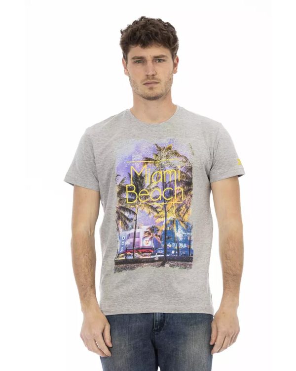 Short Sleeve T-shirt with Round Neck and Front Print – L