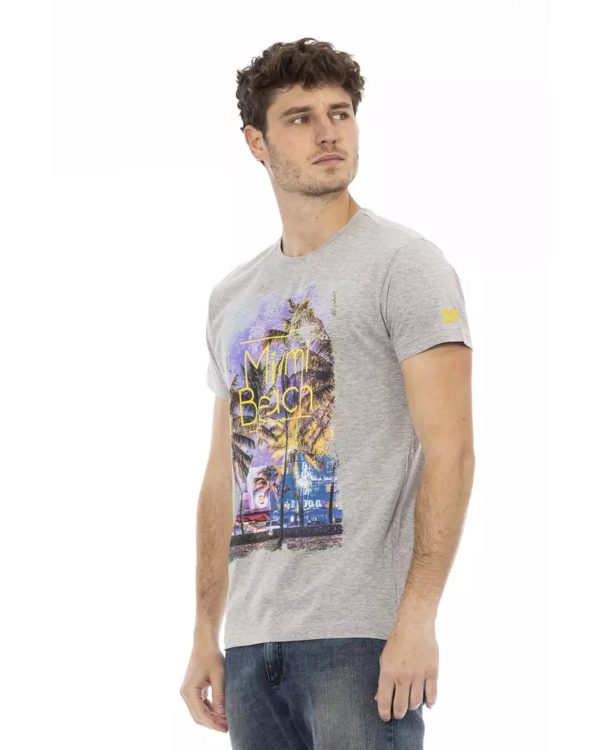 Short Sleeve T-shirt with Round Neck and Front Print – L