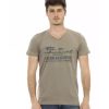 Short Sleeve V-Neck T-Shirt with Front Print – L