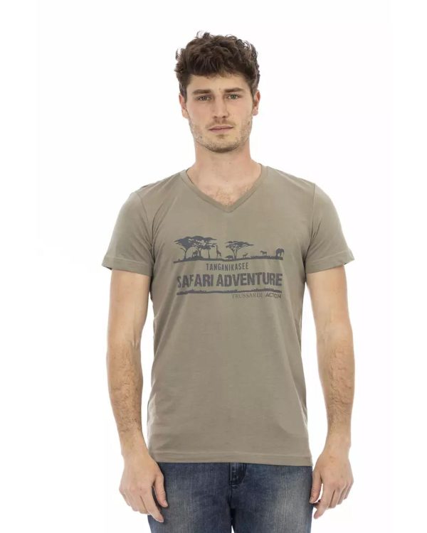 Short Sleeve V-Neck T-Shirt with Front Print – L