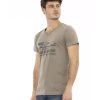 Short Sleeve V-Neck T-Shirt with Front Print – L