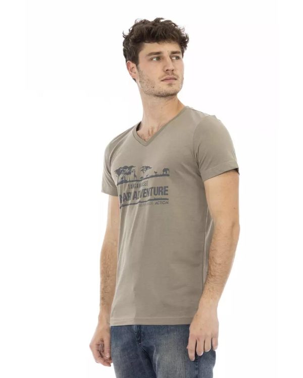 Short Sleeve V-Neck T-Shirt with Front Print – L