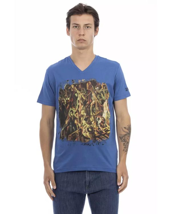 Short Sleeve T-shirt with V-neck and Front Print – L