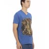 Short Sleeve T-shirt with V-neck and Front Print – L