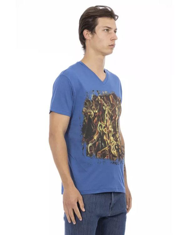 Short Sleeve T-shirt with V-neck and Front Print – L