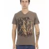 Short Sleeve V-Neck T-Shirt with Front Print – L