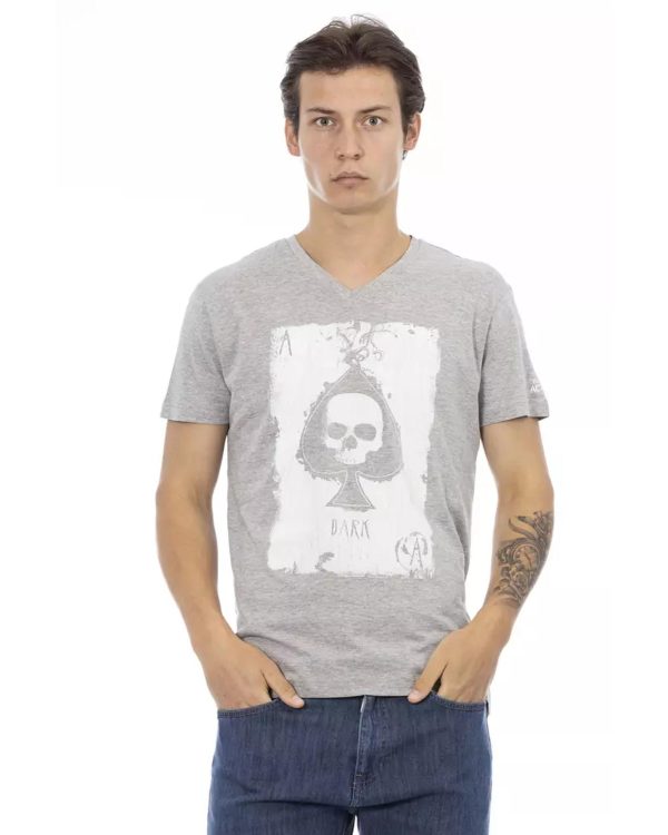 Short Sleeve T-shirt with V-neck and Front Print – L