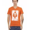 Short Sleeve T-shirt with V-neck and Front Print – L