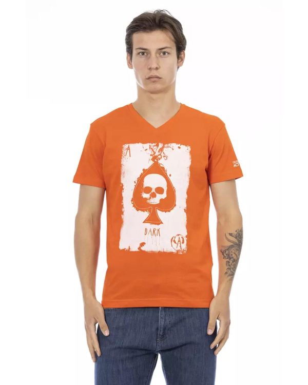 Short Sleeve T-shirt with V-neck and Front Print – L