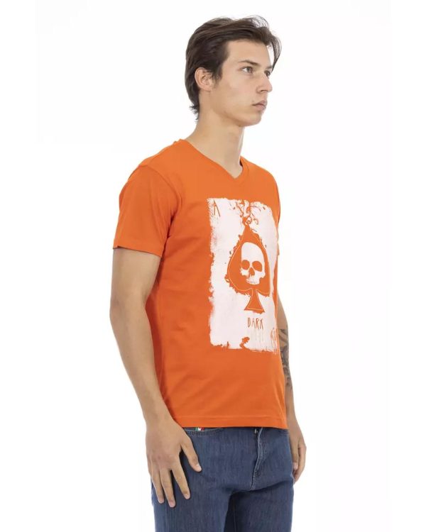 Short Sleeve T-shirt with V-neck and Front Print – L