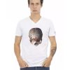 Short Sleeve T-shirt With V-neck. Front Print. – L