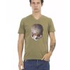 Short Sleeve T-shirt with V-neck and Front Print – L