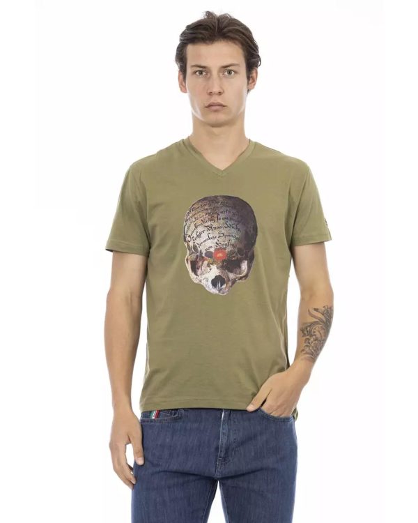 Short Sleeve T-shirt with V-neck and Front Print – L