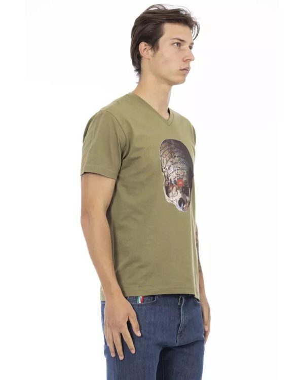 Short Sleeve T-shirt with V-neck and Front Print – L