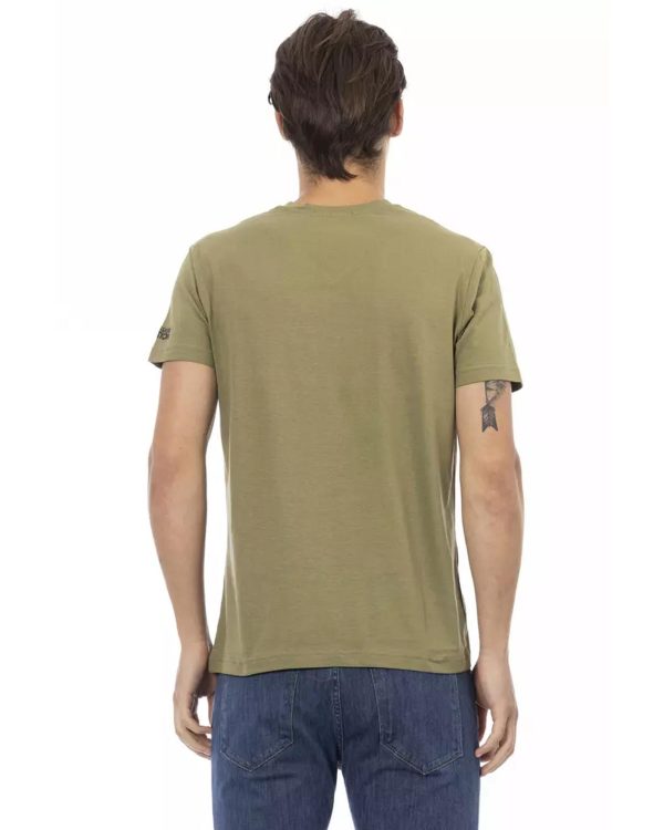 Short Sleeve T-shirt with V-neck and Front Print – L