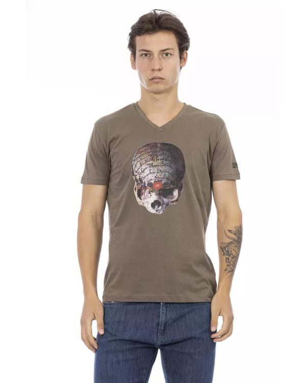 Short Sleeve V-neck T-shirt with Front Print – L