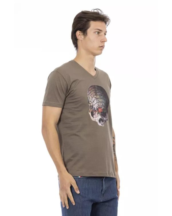 Short Sleeve V-neck T-shirt with Front Print – L