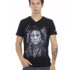 Short Sleeve T-shirt with V-neck and Front Print – M