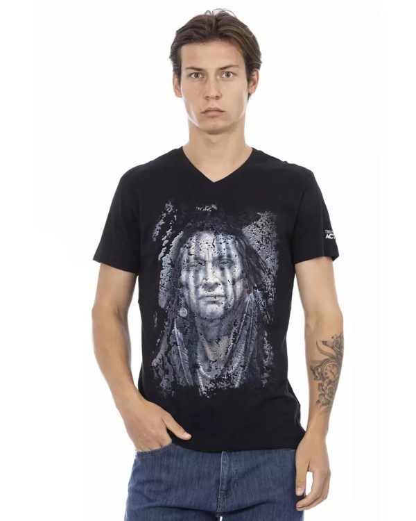 Short Sleeve T-shirt with V-neck and Front Print – M