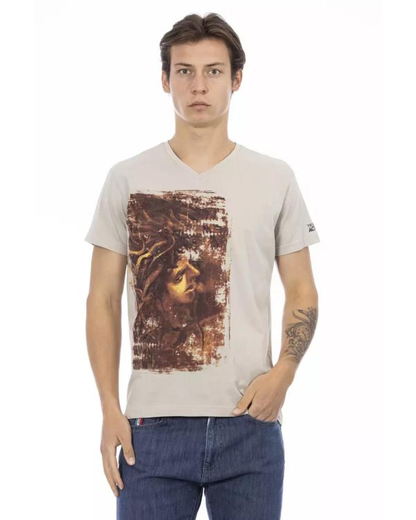 Short Sleeve V-Neck T-shirt with Front Print – 3XL