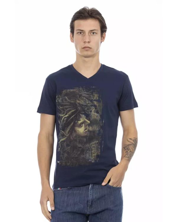 Short Sleeve T-shirt with V-neck and Front Print – L