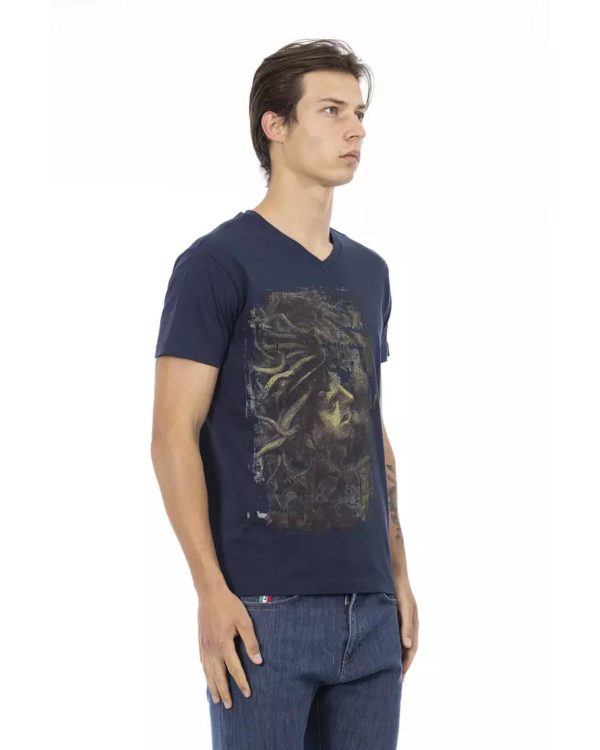 Short Sleeve T-shirt with V-neck and Front Print – L