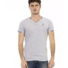 Short Sleeve T-shirt with V-neck and Print – L