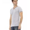 Short Sleeve T-shirt with V-neck and Print – L