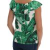 Cap Sleeve Blouse Top with Ruffled Neckline and Sequined Pineapple Embroidery Women – 36 IT