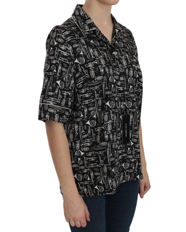 Musical Instrument Print Collared Top Women – 36 IT