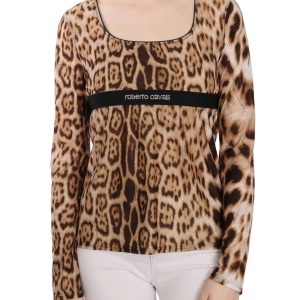 Roberto Cavalli Long Sleeve Round Neck Leopard Top Women