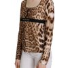 Roberto Cavalli Long Sleeve Round Neck Leopard Top Women – 46 IT