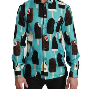 Exclusive Dolce & Gabbana Silk Shirt with Ice Cream Print 37 IT Men