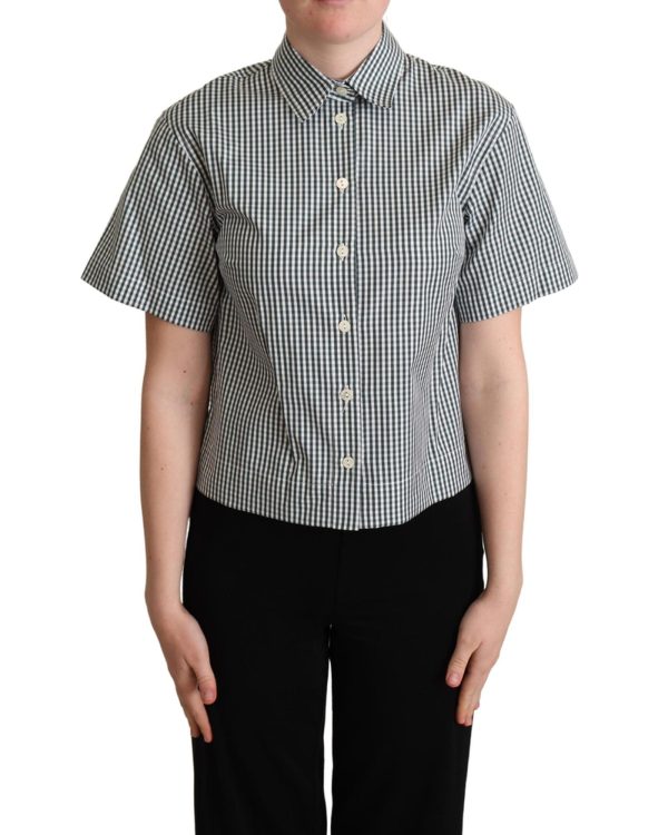 Checkered Design Collared Polo with Short Sleeves Women – 40 IT