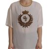 Gorgeous Dolce & Gabbana Silk T-Shirt with Gold DG Crown Logo Embroidery 38 IT Women