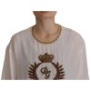 Gorgeous Dolce & Gabbana Silk T-Shirt with Gold DG Crown Logo Embroidery 38 IT Women