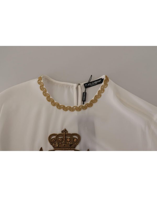 Gorgeous Dolce & Gabbana Silk T-Shirt with Gold DG Crown Logo Embroidery 38 IT Women