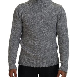 Stunning Gray Long Sleeve Wool-Blend Sweater Men