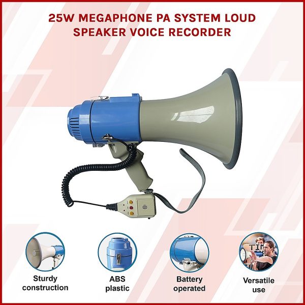 25W Megaphone PA System Loud Speaker Voice Recorder