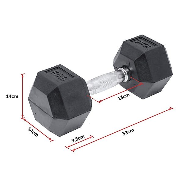 Commercial Rubber Hex Dumbbell Gym Weight – 10 KG