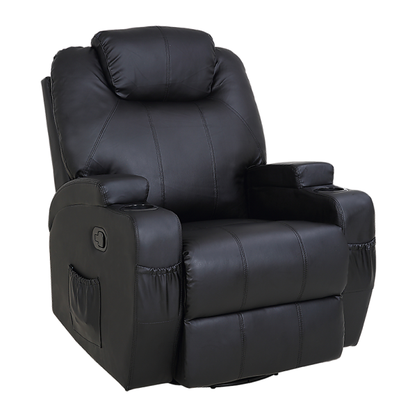 Massage Sofa Chair Recliner 360 Degree Swivel PU Leather Lounge 8 Point Heated – Black