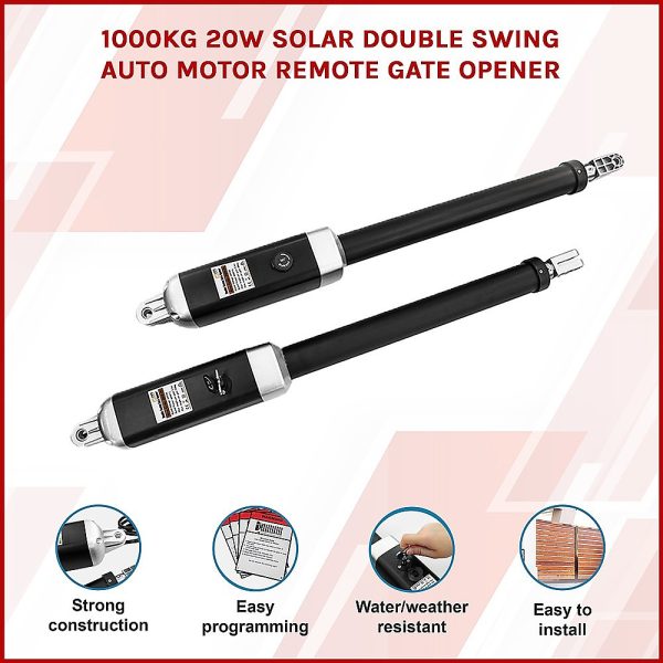 1000KG Solar Double Swing Auto Motor Remote Gate Opener – 20W