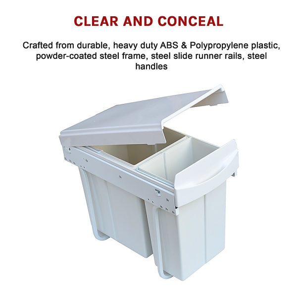 Pull Out Bin Kitchen Double Dual Slide Garbage Rubbish Waste – 10L + 20L