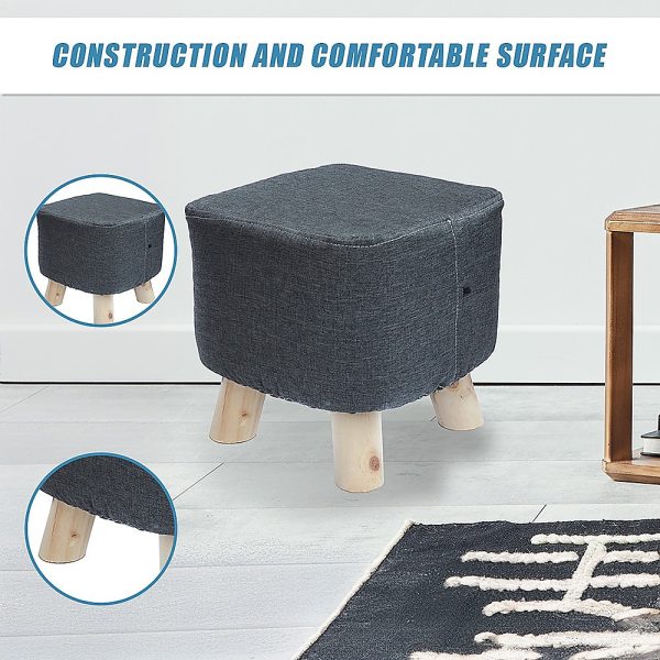 Fabric Ottoman Foot Stool Rest Pouffe Footstool Wood Storage Padded Seat – Charcoal