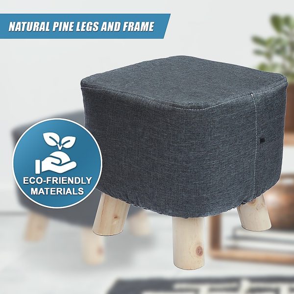 Fabric Ottoman Foot Stool Rest Pouffe Footstool Wood Storage Padded Seat – Charcoal