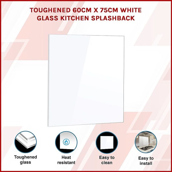 Toughened Glass Kitchen Splashback – 60 x 75 cm, White