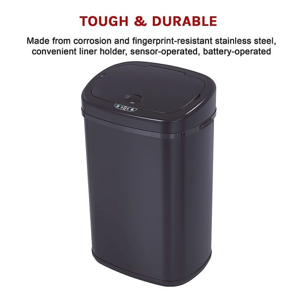 68L Motion Sensor Bin Automatic Stainless Steel Kitchen Rubbish Trash – Black