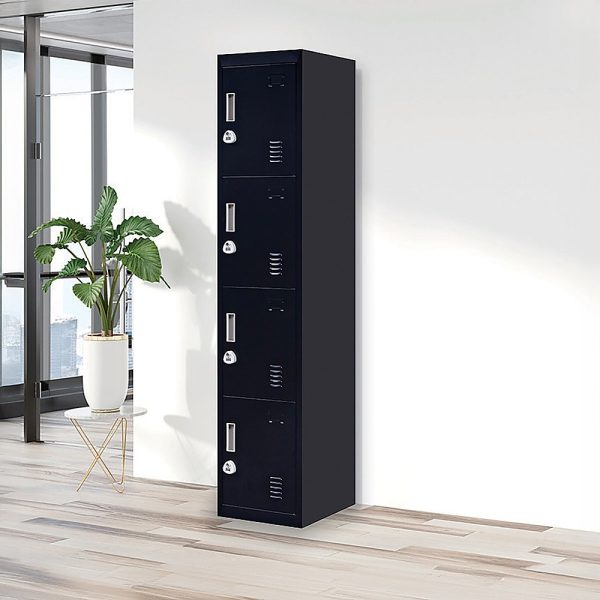 4 Door Locker for Office Gym – Black, 3-Digit Combination Lock